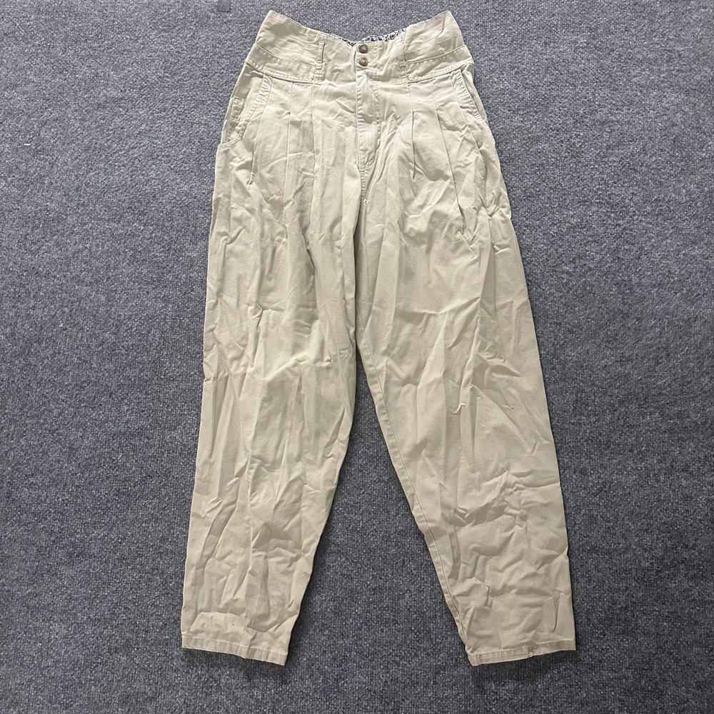 Essentials Sport Pants Womens Size 10 Beige Pleated High Waisted Cotton Tapered